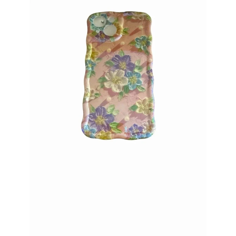 Bundle 5 iPhone 15 Cases Floral Pink Purple Hearts Clear Silicone 3 New 2 Used